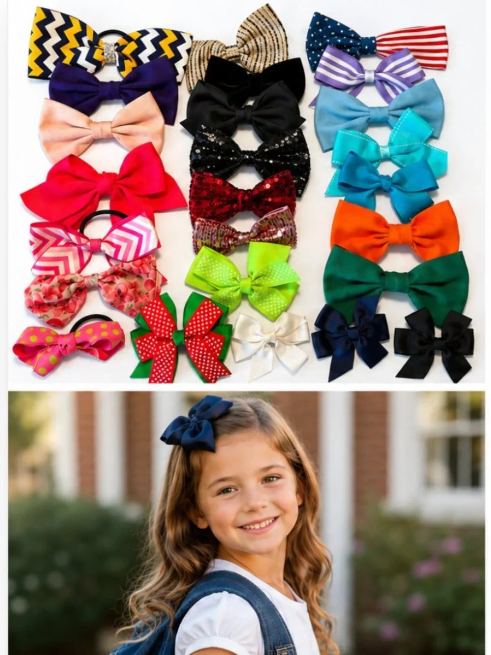 25 Piece Girls Hair Bows & Ties - Back to School Ready!